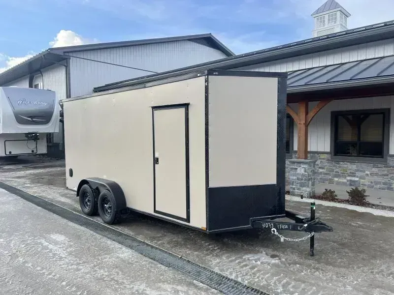 2026 Quality 7x14' Tandem Axle Enclosed Cargo Trailer 7000# GVW * 7' HEIGHT * REAR SPOILER + LOAD LIGHTS * BLACKOUT PKG * .080 POLYCOR * PINK EXTERIOR * PLYWOOD WALLS & FLOORS * TUBE WALL AND CEILING STUDS * 16" O.C. WALL/FLOORS