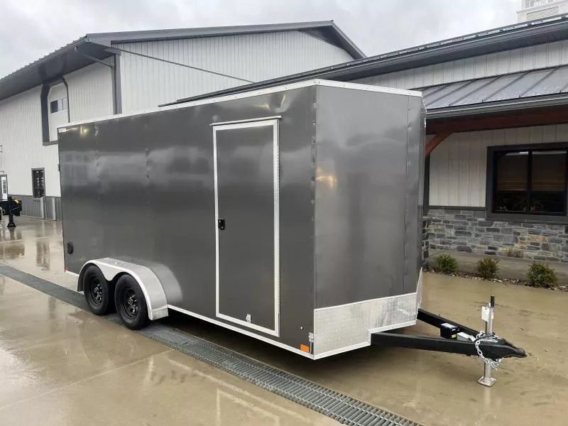 2026 ITI Cargo 7x14' Enclosed Cargo Trailer 9990# GVW * 5200# AXLES * CHARCOAL BLACKOUT EXTERIOR * SCREWLESS EXTERIOR * POLYCOR .080 * 7' HEIGHT * 6" TONGUE * ALUMINUM WHEELS * 1 PC ALUMINUM ROOF * TRUCKBED LINER ON TONGUE/SILLS * UNDERCOATED