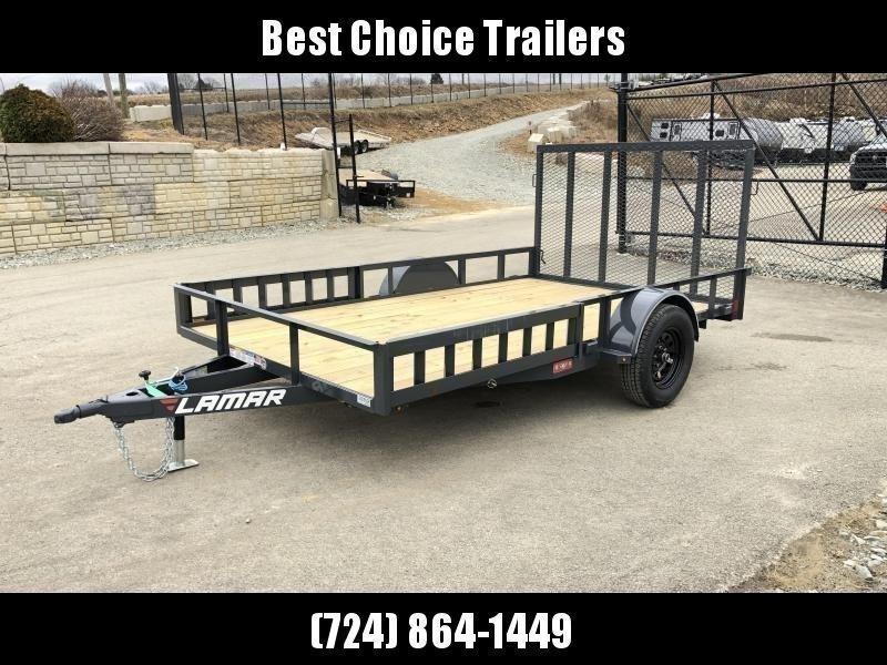 2021 Lamar 7x14' ATV Utility Landscape Trailer 2990# GVW * ATV RAMPS * CHARCOAL * CAST COUPLER * SEALED COLD WEATHER HARNESS * 4" CHANNEL FULL WRAP TONGUE * STAKE POCKET TIE DOWNS * 2X2" TUBE GATE C/M * SPRING ASSIST GATE * SWVIEL JACK 2021 Lamar 7x14' ATV Utility Landscape Trailer 2990# GVW * ATV RAMPS * CHARCOAL * CAST COUPLER * SEALED COLD WEATHER HARNESS * 4" CHANNEL FULL WRAP TONGUE * STAKE POCKET TIE DOWNS * 2X2" TUBE GATE C/M * SPRING ASSIST GATE * SWVIEL JACK