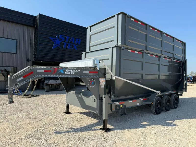 20' ROLL OFF TRAILER 21K W/ 2 - 30 YARD DUMPSTERAS ( ELECTRIC TARP )