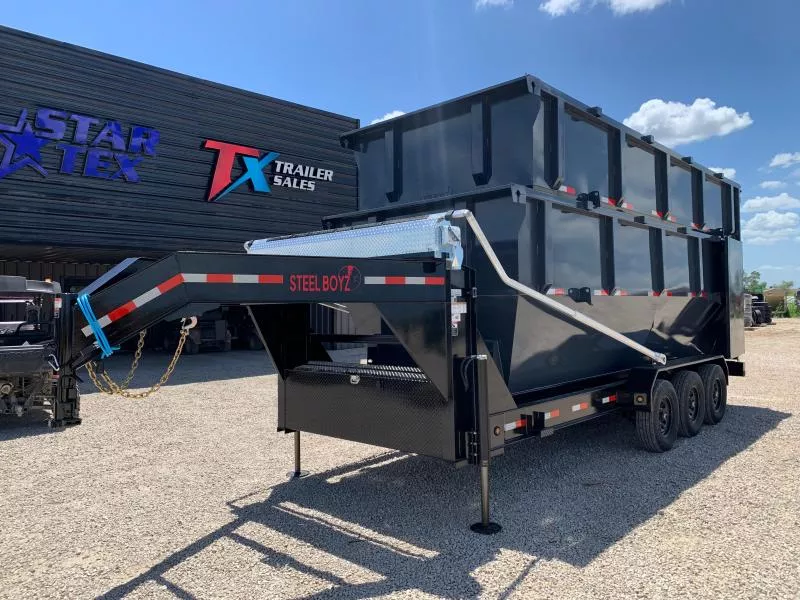 83" X 20' ROLL OFF DUMP TRAILER 21K W/ 2 - 20 YARD DUMPSTERAS