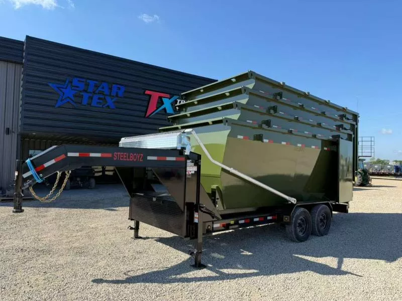 16' STEELBOYZ GOOSENECK ROLL OFF TRAILER W/ 4 - 20' YARD DUMPSTERS