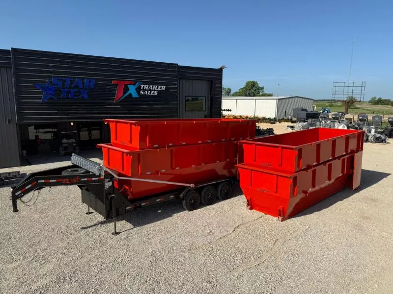 20' STEELBOYZ ROLL OFF TRAILER WITH (4)- 30 YARD DUMPSTERAS