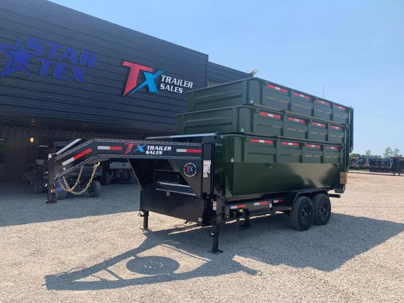 16' GOOSENECK ROLL OFF TRAILER  W/ 3 - 15' YARD DUMPSTERS