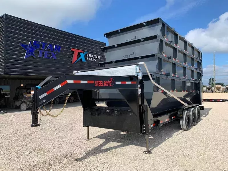 STEELBOYZ 20' ROLL OFF DUMP TRAILER 21K W/ 4 -20 YARD DUMPSTERAS  
