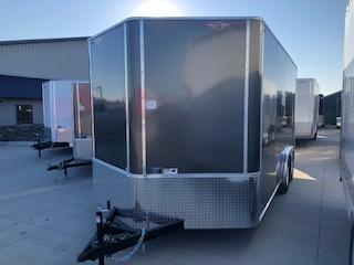 2021 H AND H 8X16 CHARCOAL FLAT TOP V-NOSE ENCLOSED CARGO TRAILER WITH 5.2K AXLES 2021 H AND H 8X16 CHARCOAL FLAT TOP V-NOSE ENCLOSED CARGO TRAILER WITH 5.2K AXLES