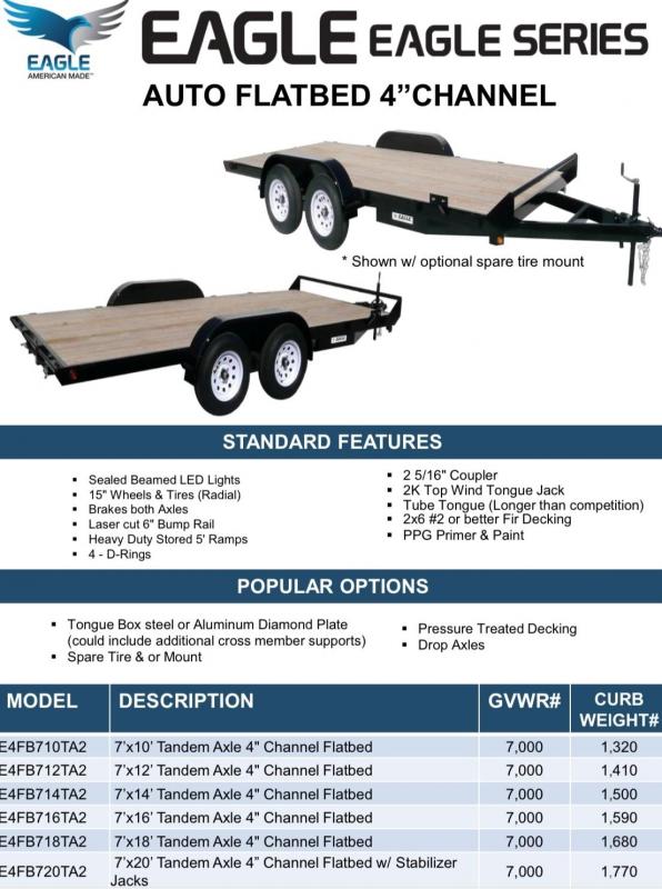 2022 Eagle Trailer 7' x 16' Eagle Flatbed 4" Frame Flatbed Trailer 2022 Eagle Trailer 7' x 16' Eagle Flatbed 4" Frame Flatbed Trailer