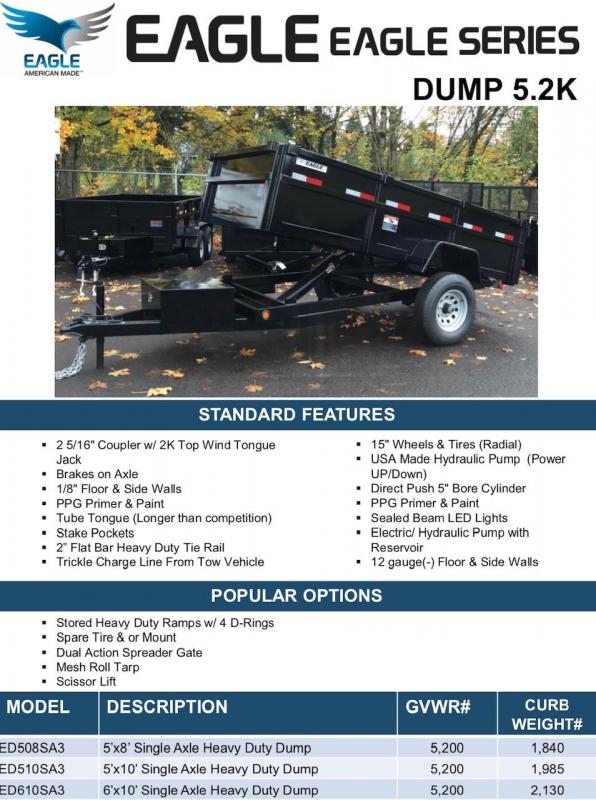 2021 Eagle Trailer 5' x 8' Eagle Single Axle Dump Dump Trailer 2021 Eagle Trailer 5' x 8' Eagle Single Axle Dump Dump Trailer