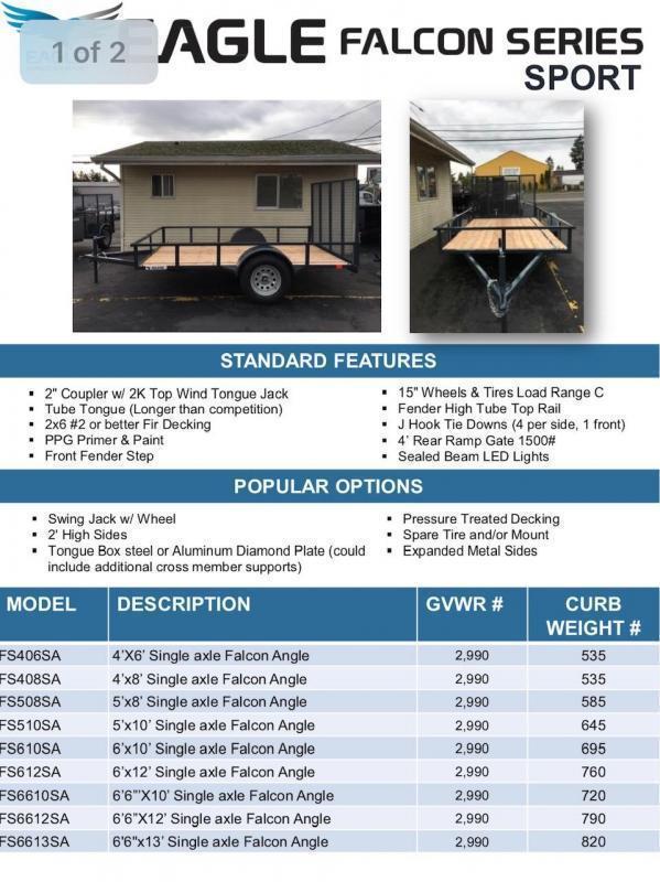 2021 Eagle Trailer 6' X 10' Falcon Sport Utility Trailer 2021 Eagle Trailer 6' X 10' Falcon Sport Utility Trailer