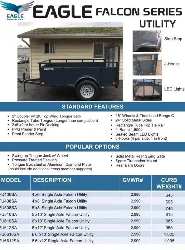 2026 Eagle Trailer 6' X 10' Eagle Falcon Utility Trailer