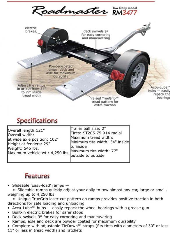 2020 Roadmaster RM3477 Tow Dolly 2020 Roadmaster RM3477 Tow Dolly