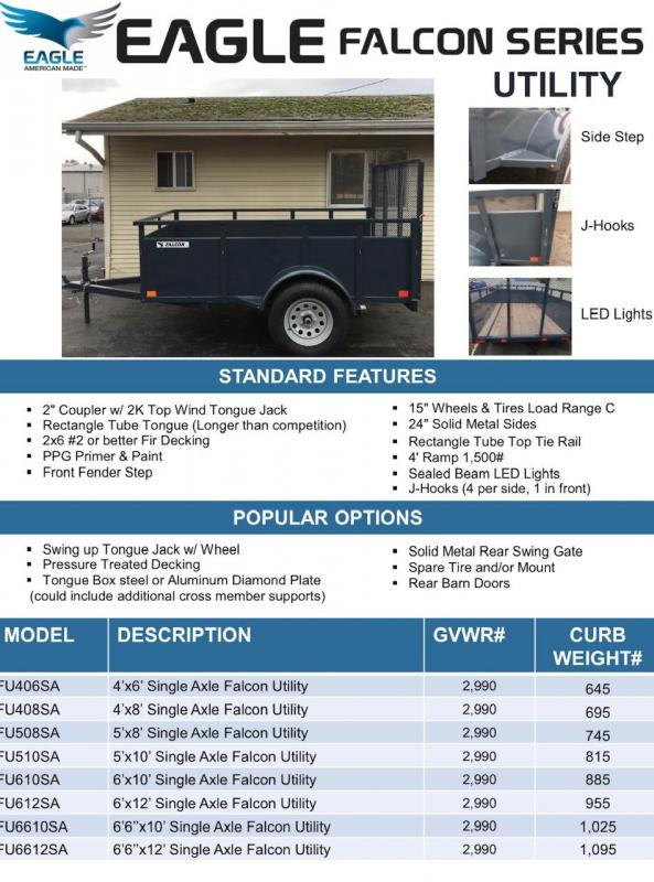2021 Eagle Trailer 6'6" x 12' Falcon Utility Utility Trailer 2021 Eagle Trailer 6'6" x 12' Falcon Utility Utility Trailer