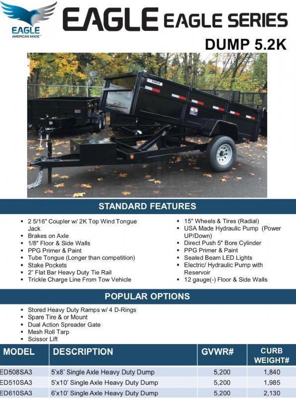 2020 5' x 10' ED510SA3 Eagle Dump Trailer 2020 5' x 10' ED510SA3 Eagle Dump Trailer