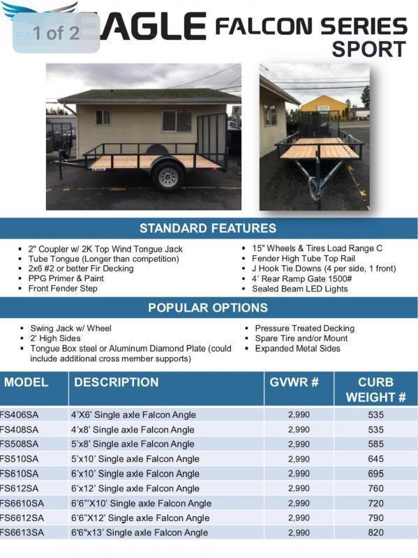 2022 Eagle Trailer 4' x 8' Falcon Sport Utility Trailer 2022 Eagle Trailer 4' x 8' Falcon Sport Utility Trailer