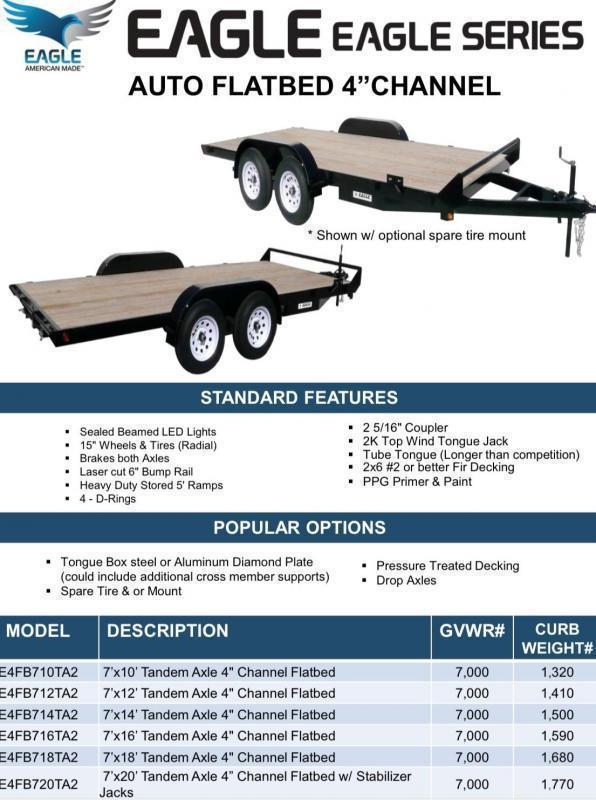 Eagle Trailer 7' x 16' Eagle Flatbed 4" Frame Flatbed Trailer