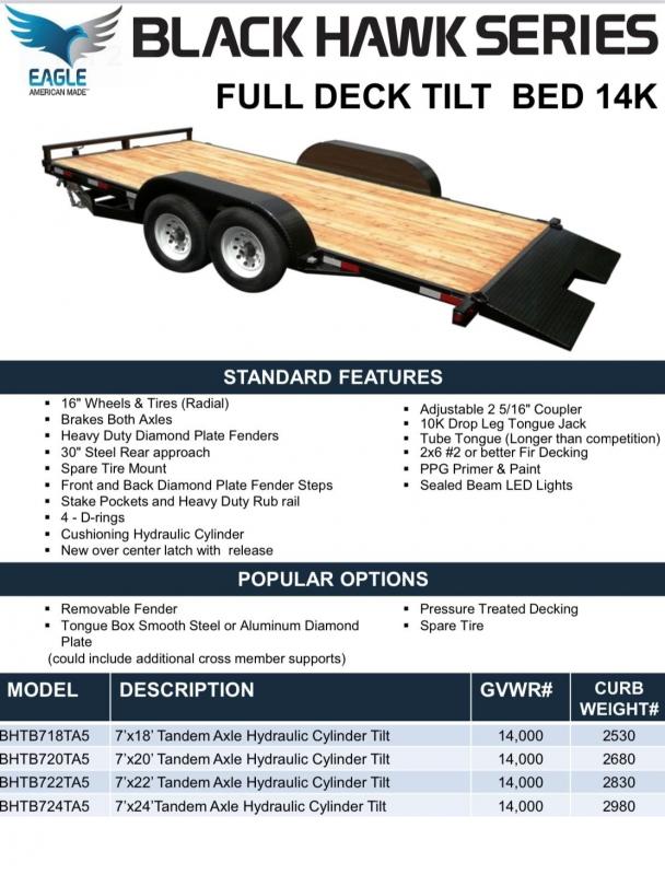 2021 Eagle Trailer 7' x 18' Black Hawk Tilt 14K Flatbed Trailer 2021 Eagle Trailer 7' x 18' Black Hawk Tilt 14K Flatbed Trailer