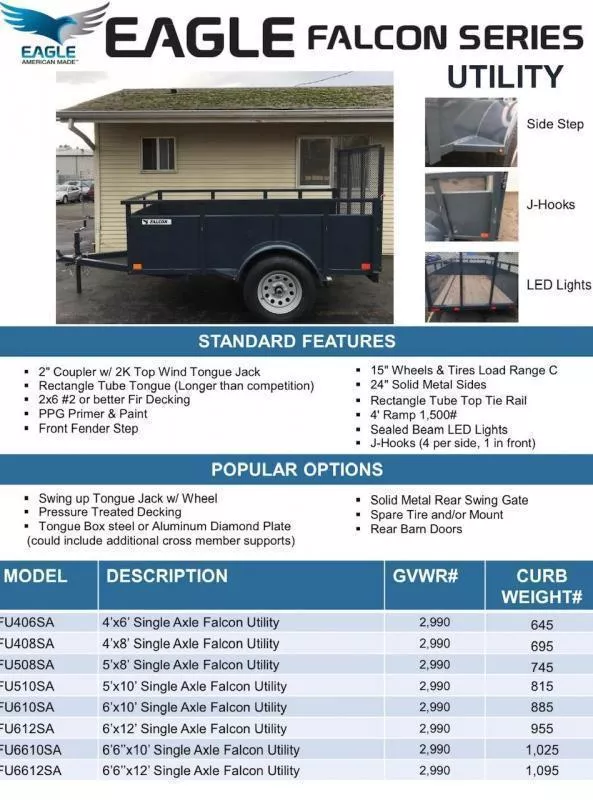 2026 Eagle Trailer 6' X 12' Eagle Falcon Utility Trailer
