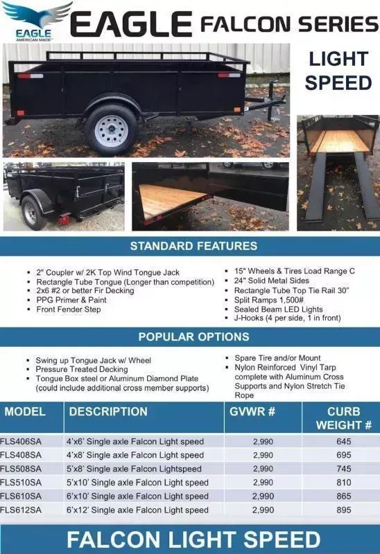 2026 Eagle Trailer 4' x 8' Falcon Lightspeed Utility Trailer