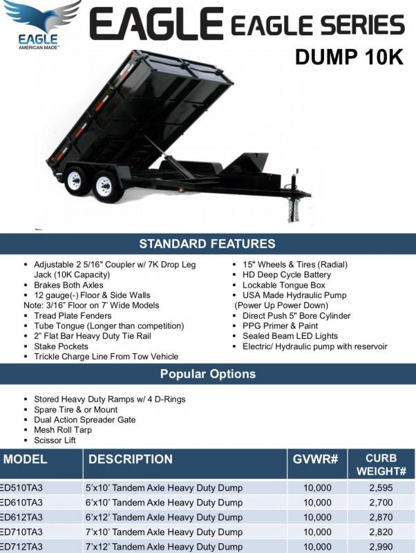 2021 Eagle Trailer 6' x 10' Eagle Series Dump Dump Trailer 2021 Eagle Trailer 6' x 10' Eagle Series Dump Dump Trailer