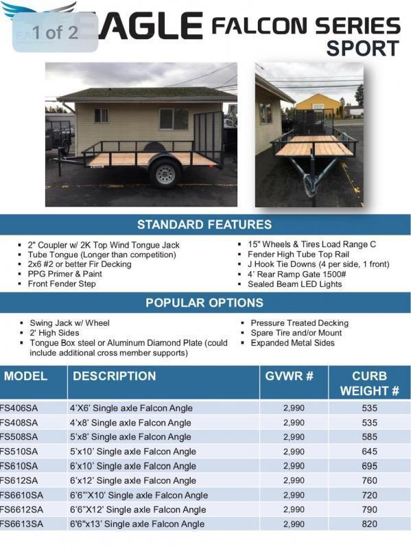 2020 Eagle Trailer 5' X 8' Falcon Sport Utility Trailer 2020 Eagle Trailer 5' X 8' Falcon Sport Utility Trailer