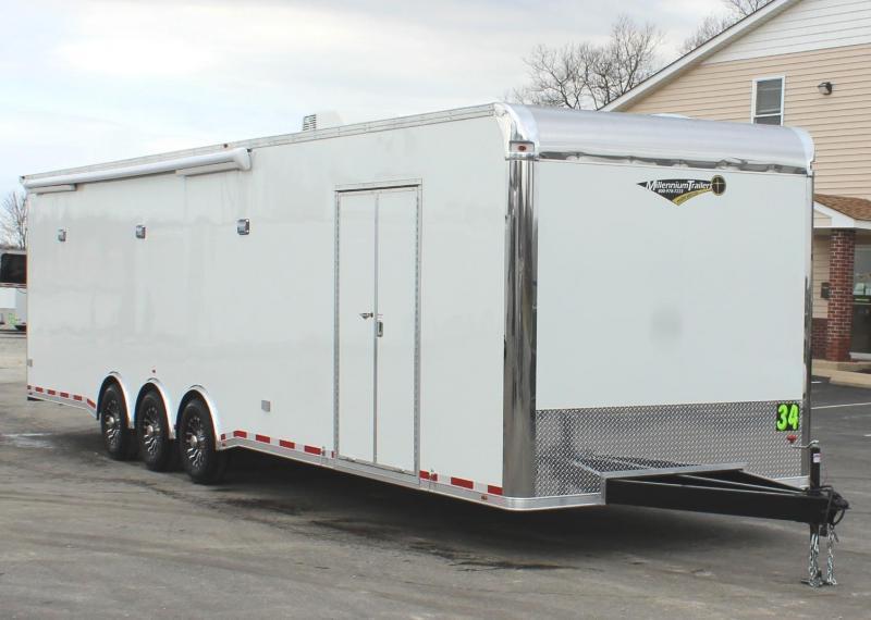 Enclosed Car Trailer For Sale Bathroom Package 2024 34' Electric Awning