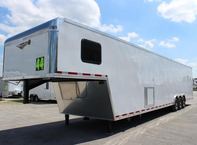 Gooseneck Enclosed Trailer Full Bathroom w/Corner Shower 2023 44' Black