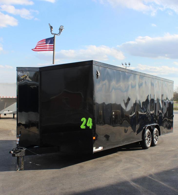 <b>DUE OUT SOON! BLACK EXTERIOR w/BLACK-OUT PKG</b> 2021 24' Transport Slant V Nose Car Trailer White Walls & Ceiling <b>DUE OUT SOON! BLACK EXTERIOR w/BLACK-OUT PKG</b> 2021 24' Transport Slant V Nose Car Trailer White Walls & Ceiling