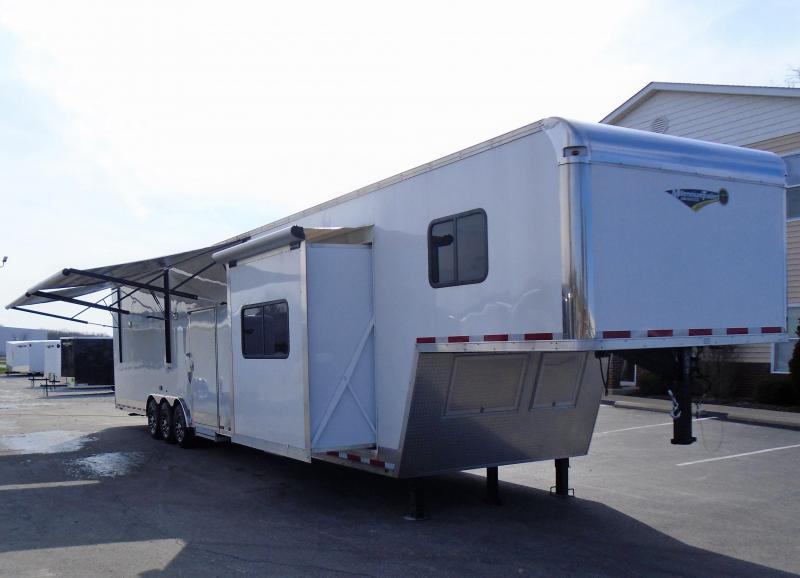 <b>PRE-OWNED & LOADED!</b> 2019 46' Millennium Silver 22' Living Quarters Trailer w/Slide Out & 7.0 Onan Generator <b>PRE-OWNED & LOADED!</b> 2019 46' Millennium Silver 22' Living Quarters Trailer w/Slide Out & 7.0 Onan Generator