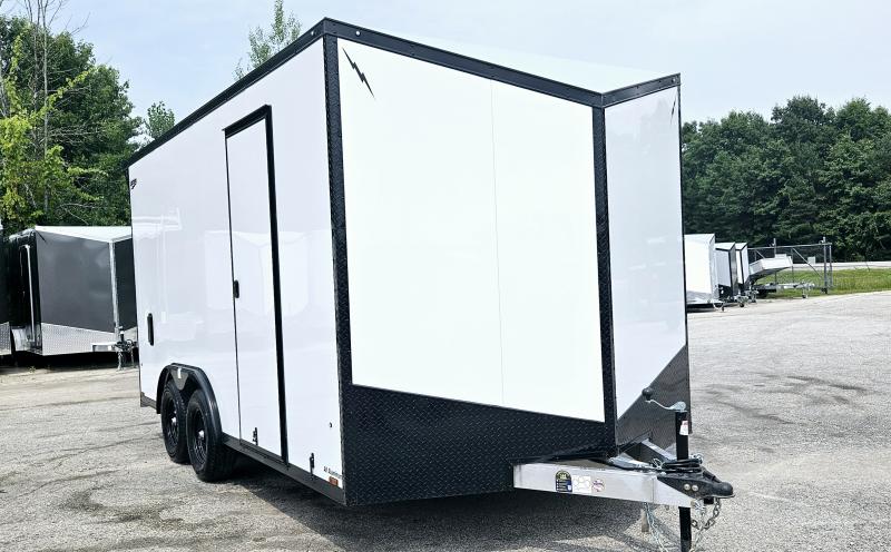 8 X 16 ENCLOSED CAR HAULER 5200# AXLES POLYCOR EXTERIOR 2025 LIGHTNING