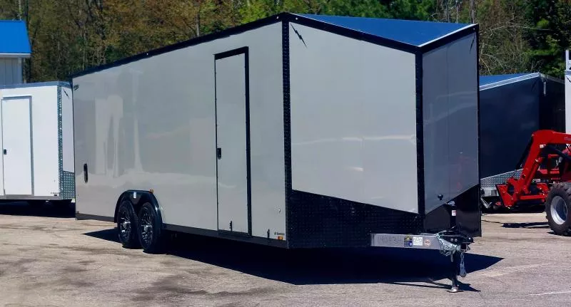 8 X 24 CAR HAULER ENCLOSED 24' BOX + 2 ' V-NOSE ALL ALUMINUM BY LIGHTNING 5200# AXLES