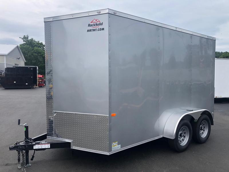 ROCK SOLID 2021 7' x 12' SILVER SEMI-SCREWLESS TANDEM AXLE V-NOSE ENCLOSED TRAILER ROCK SOLID 2021 7' x 12' SILVER SEMI-SCREWLESS TANDEM AXLE V-NOSE ENCLOSED TRAILER
