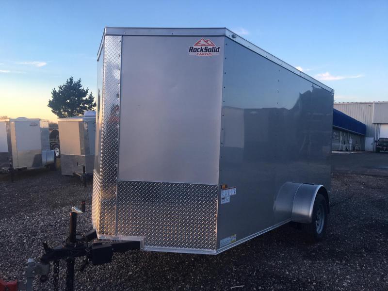 ROCK SOLID 2022 6' x 12' SILVER SINGLE AXLE V-NOSE ENCLOSED TRAILER ROCK SOLID 2022 6' x 12' SILVER SINGLE AXLE V-NOSE ENCLOSED TRAILER