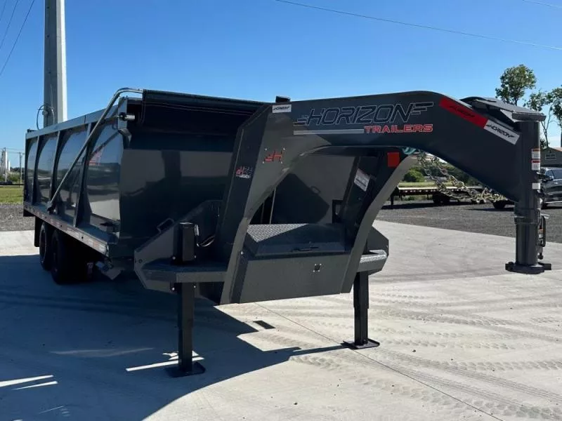 2025 20' HZH GN Dump Trailer w/ 4' Walls (2) 10k Axles, 3-Way Door, Hydraulic Jacks, Tarp