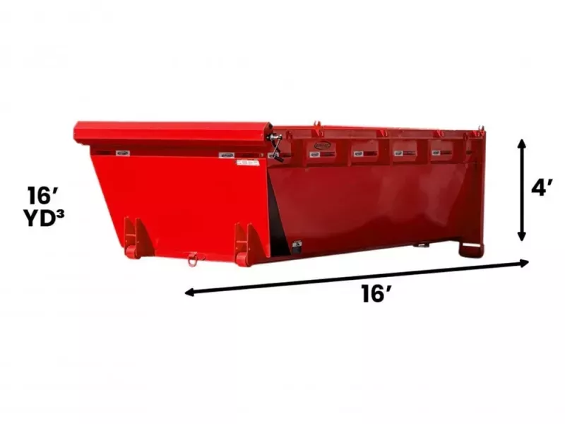 2026 16' Roll Off Bin-4' Side Wall-7 Gauge Floor-Red Gloss-#9848-32 848-32