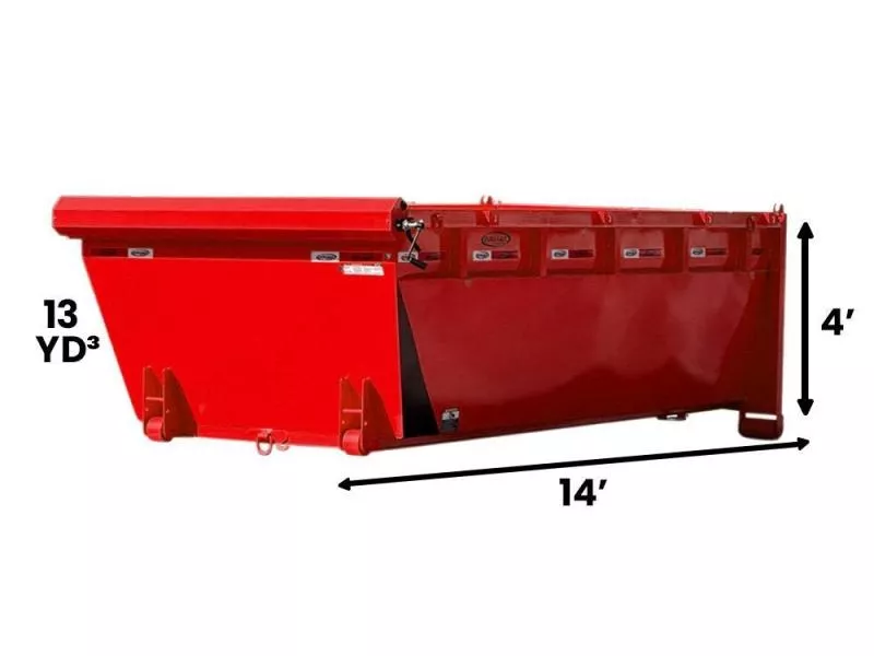 2025 14' Roll Off Bin-4' Side Wall-7 Gauge Floor-Red Gloss-#9847-02