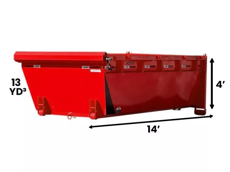 2025 14' Roll Off Bin-4' Side Wall-7 Gauge Floor-Red Gloss-#9847-03