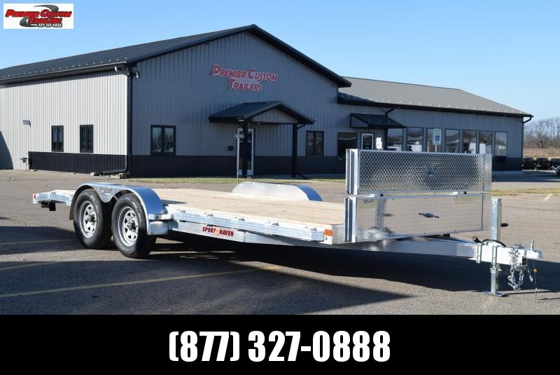 SPORT HAVEN 18' ALUMINUM OPEN CAR HAULER w/ WOOD DECK AND FRONT RAMPS SPORT HAVEN 18' ALUMINUM OPEN CAR HAULER w/ WOOD DECK AND FRONT RAMPS