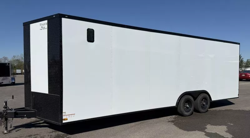 New 2026 8.5x24 White/BlackOut .080 PolyCore Ext - 5200# Axles - 7' Int Ht - Enclosed Trailer / Car Hauler