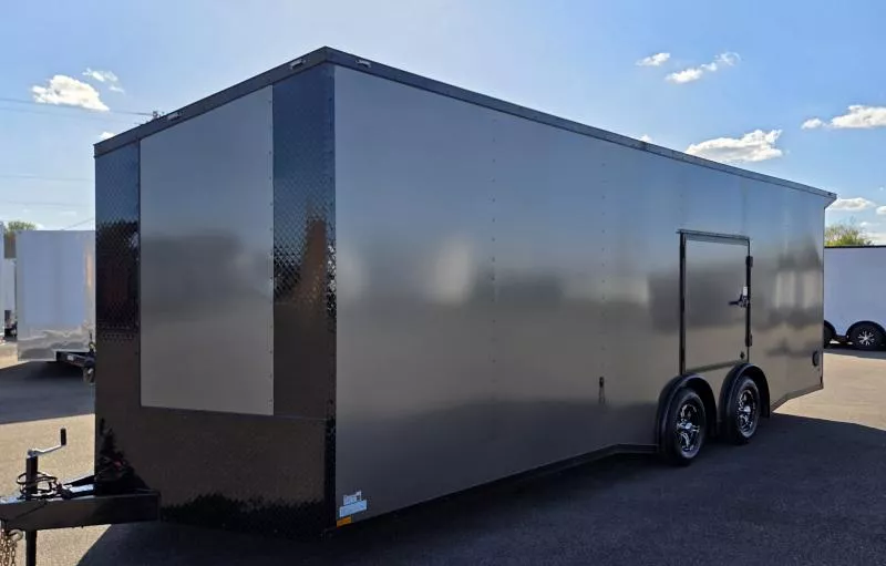 New 2026 8.5x24 - Torsion Spread - Gray/BlackOut .080 PolyCore Ext - Wing - Escape Door - 7.5' Int Ht - Enclosed Trailer / Car Hauler