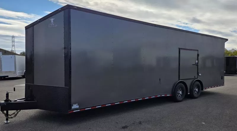 2026 8.5x28 - Torsion Spread - Gray/BlackOut .080 PolyCore Ext - Wing - Escape Door - 7.5' Int Ht Enclosed Car Hauler Trailer