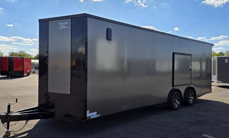 New 2026 8.5x24 - Torsion Spread - Gray/BlackOut .080 PolyCore Ext - Wing - Escape Door - 7.5' Int Ht - Enclosed Trailer / Car Hauler