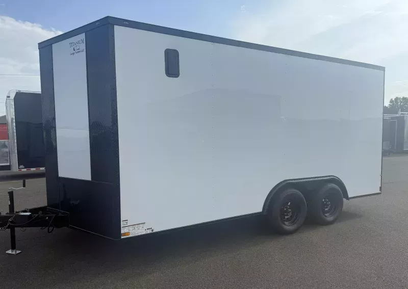 New 8.5x16 - White/BlackOut .080 Polycore Ext - 7' Int Ht - Enclosed Trailer / Car Hauler