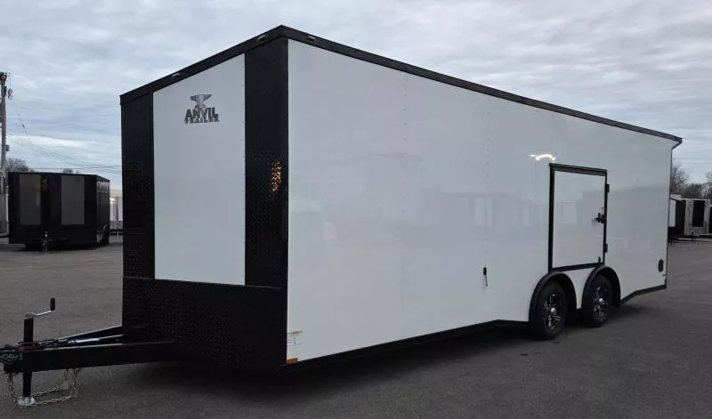 New 2026 8.5x24 - Torsion Spread - White/BlackOut .080 PolyCore Ext - Wing - Escape Door - 7.5' Int Ht - Enclosed Trailer / Car Hauler