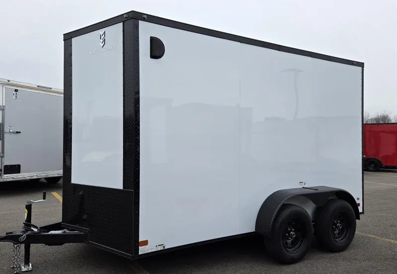New 2026 7x12 - White/BlackOut Screwless .080 PolyCore Ext - 7' Int Ht Enclosed Trailer