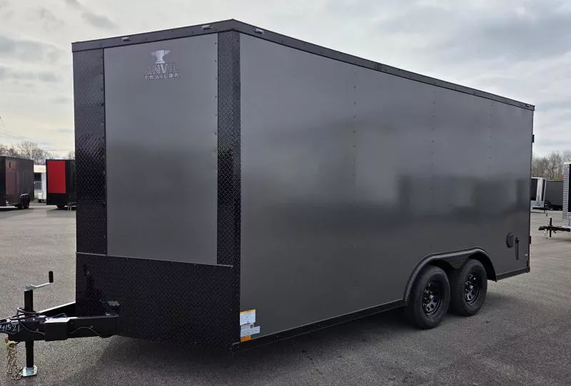 New 2026 8.5x16 - Barn Doors - Gray / BlackOut .080 Polycore Ext - 7' Int Ht - Enclosed Trailer / Barn Door