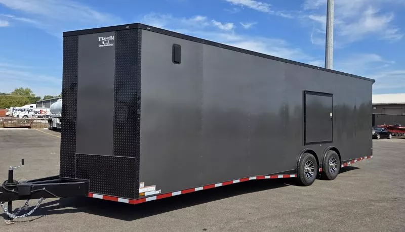 New 2026 8.5x28 7K Torsion Spread - Gray/BlackOut .080 PolyCore Ext Enclosed Trailer / Car Hauler