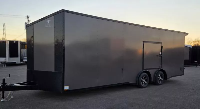 New 2026 8.5x24 - Torsion Spread - Gray/BlackOut .080 PolyCore Ext - Wing - Escape Door - 7.5' Int Ht - Enclosed Trailer / Car Hauler