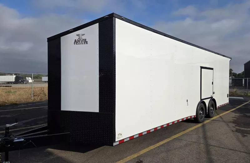 2026 Anvil 8.5x28 Torsion Spread - White/BlackOut .080 PolyCore Ext - Wing - Escape Door - 7.5' Int Ht Enclosed Car Hauler Trailer