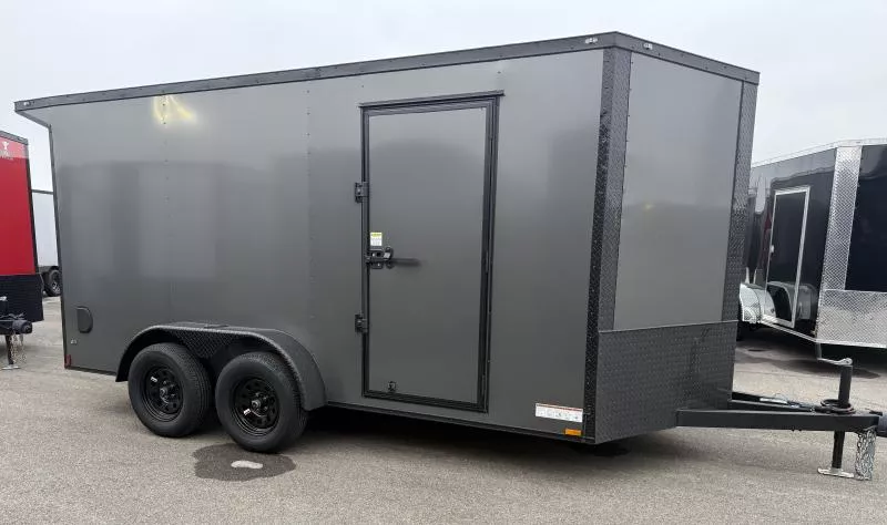 New 2026 7x14 - Wing - Ext Tongue - Gray/BlackOut .080 Polycore Ext  - 7' Int Ht - Cargo / Enclosed Trailer