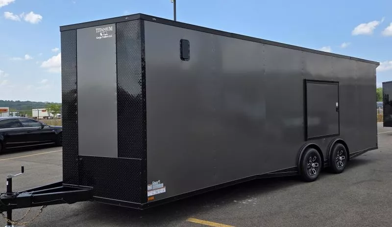 2026 Titanium 8.5x24 Torsion Spread - Escape Door & Wing - Gray/BlackOut .080 PolyCore Ext Enclosed Trailer / Car Hauler